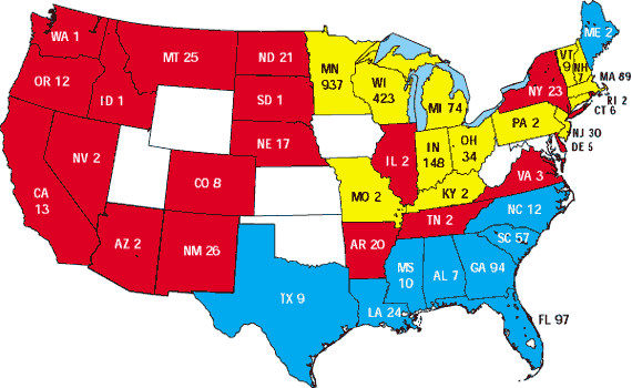 Figure 1: Number of U.S. Environmental Protection Agency fish consumption advisories issued for mercury, state by state