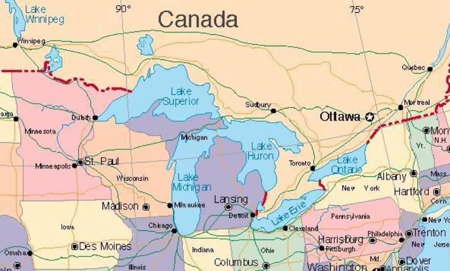 The Five Great Lakes In North America Map - United States Map