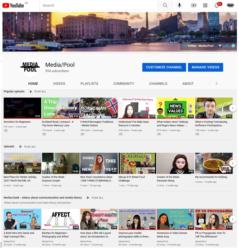 A screenshot of the Media/Pool YouTube channel